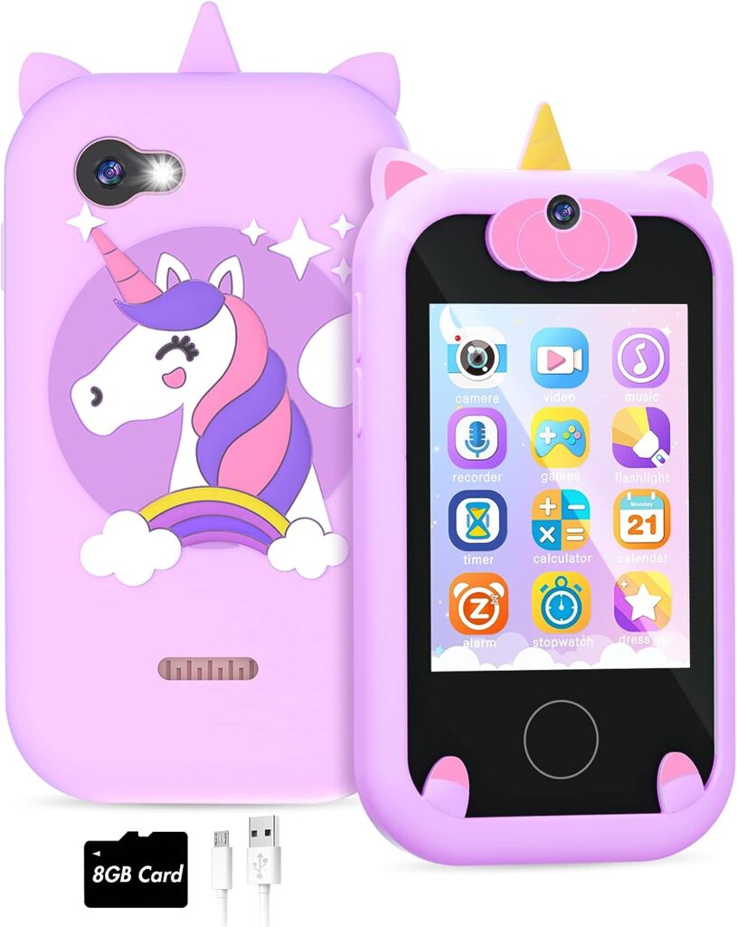 Fiechcco Gifts for Girls Age 6-8 Kids Smart Phone Easter Christmas Stocking Stuffers for Kids Toy for Girls Age 5-7+ Teenage 3 4 5 7 9 6 8 Year Old Girl Birthday Gift Ideas with 8G SD Card (Purple)